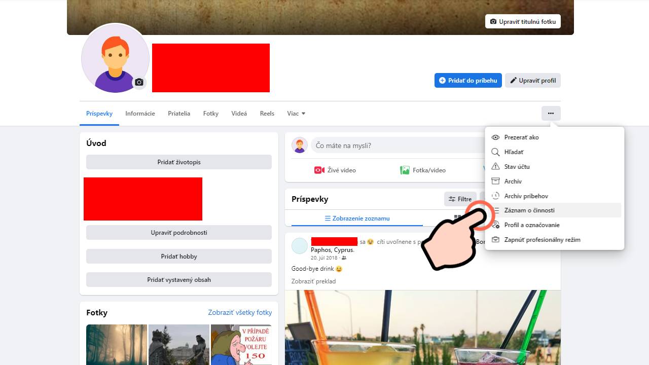 Facebook zaznam cinnosti