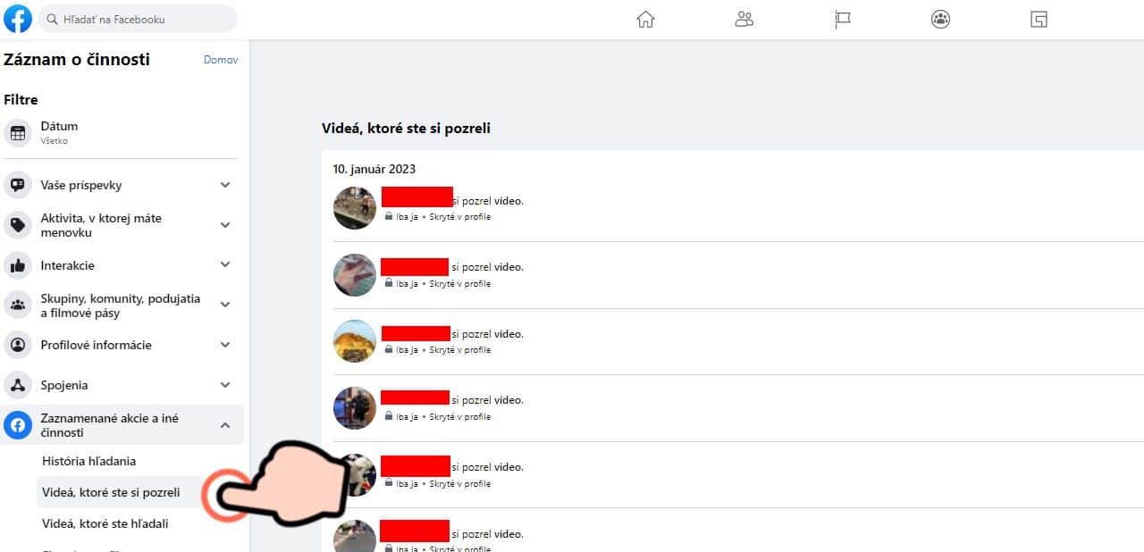 Facebook zaznam cinnosti historia prezretych videi