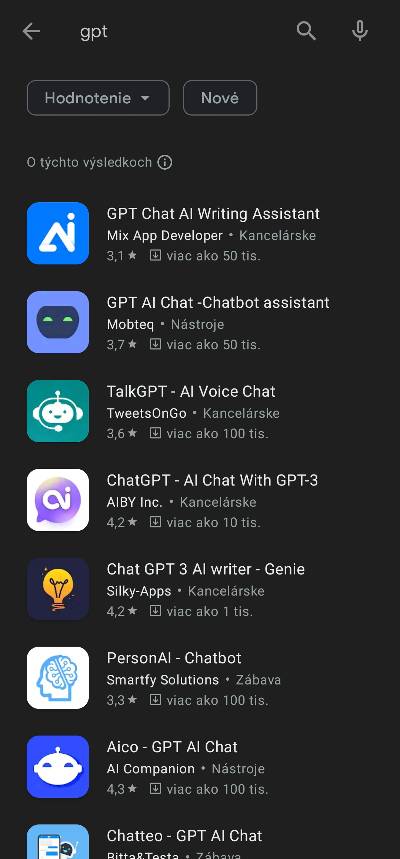GPT aplikacie Google Play