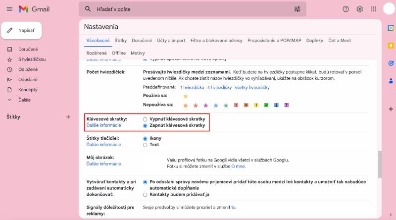 Gmail aktivácia skratky