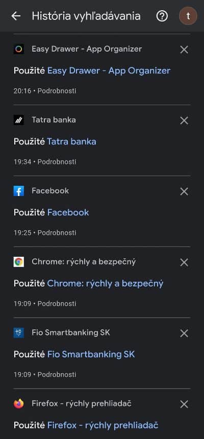 Google ucet udaje o aktivite s aplikaciami