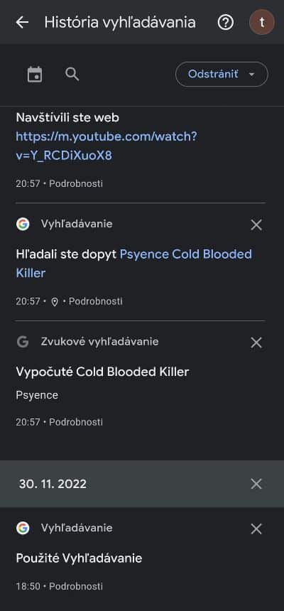 Google ucet udaje o historii vyhladavania