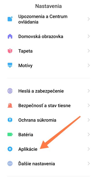 Možnosť aplikácie v nastaveniach Android