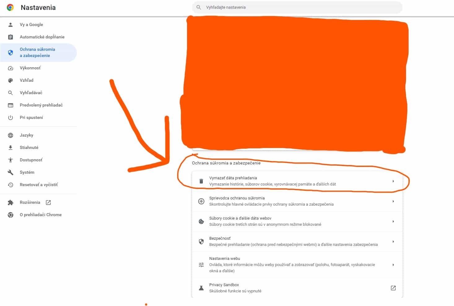 Možnosť vymazanie dát prehliadania Chrome