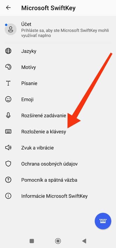 Označenie rozloženie a klavesy SwiftKey