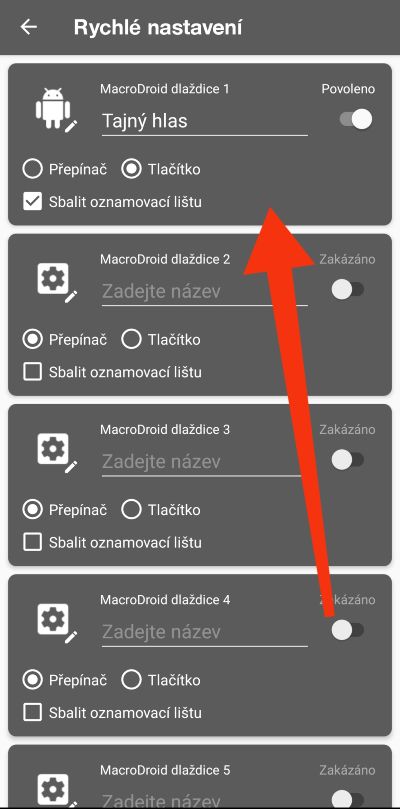 Označenie konkretneho „Rychleho-nastavenia