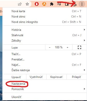 Označenie možnosti 3 bodky a nastavenia