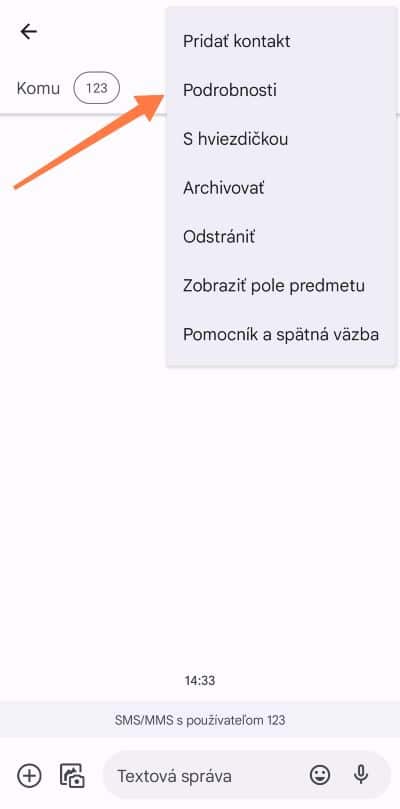 Označenie možnosti Podrobnosti SMS