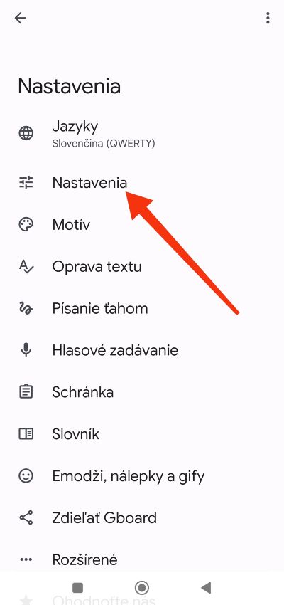 označenie nastavenia v nastaveniach klavesnice