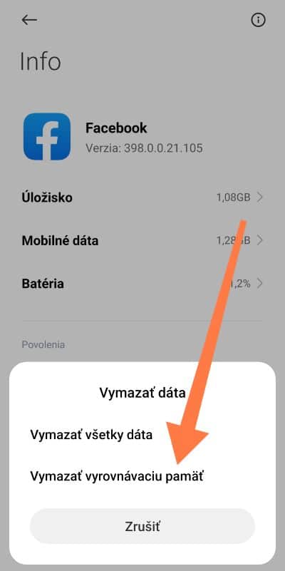 Označenie možnosti vymazať vyrovnávaciu pamať