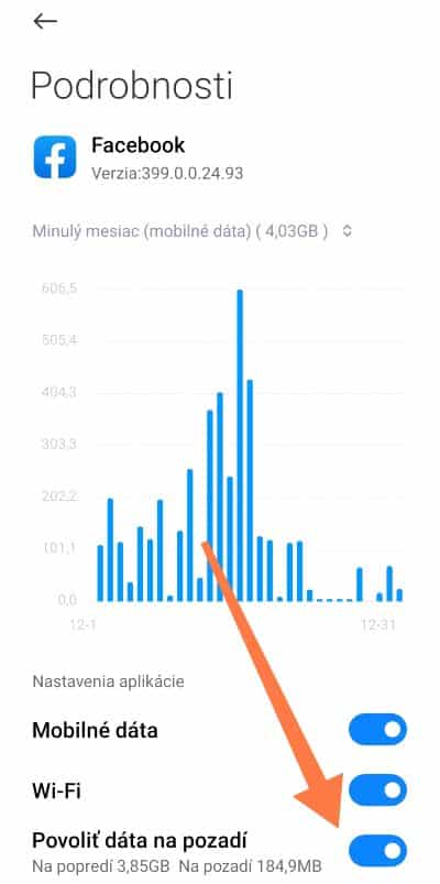 Označenie povoliť data na pozadi