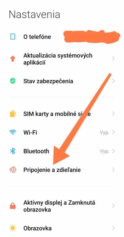 Označenie pripojenie a zdielanie Android