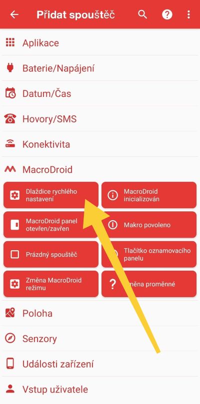 Pridanie spustača MacroDroid