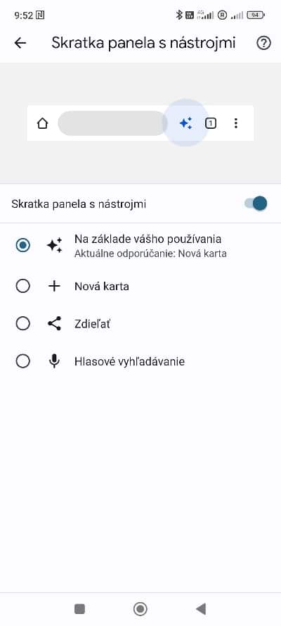 Skratka panela s nástrojmi
