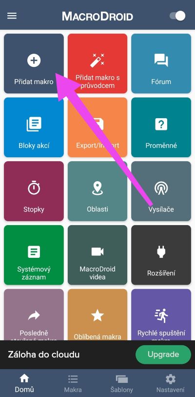 Akčné bloky Ukážka bodu pridať makro