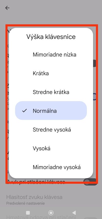 Ukážka veľkosti klávesnice Android