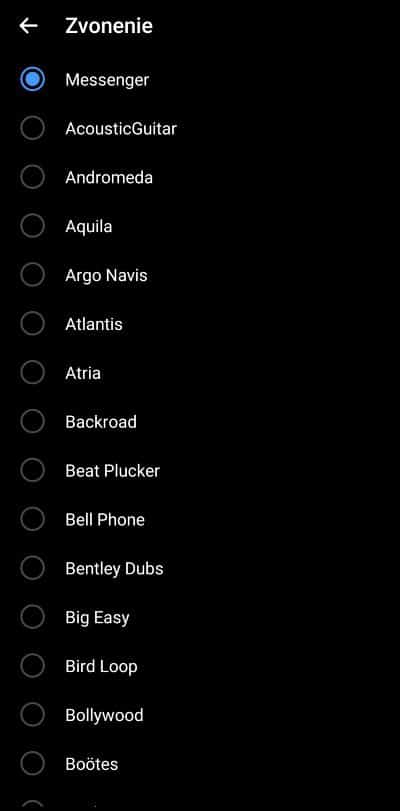 Výber zvonenia Messenger