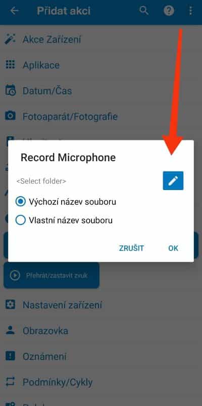 Vybranie priečinka na nahravanie