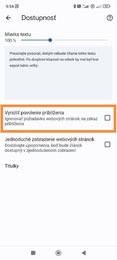 Zväčšenie textu stránok