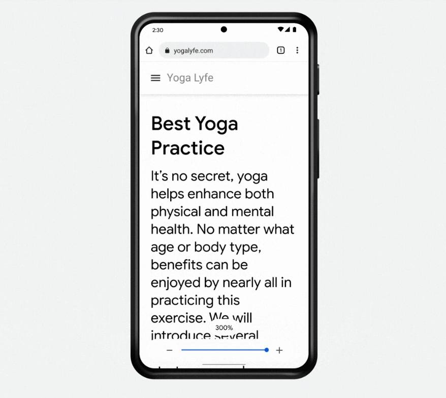 Android Chrome zmena velkosti textu obrazkov a videi
