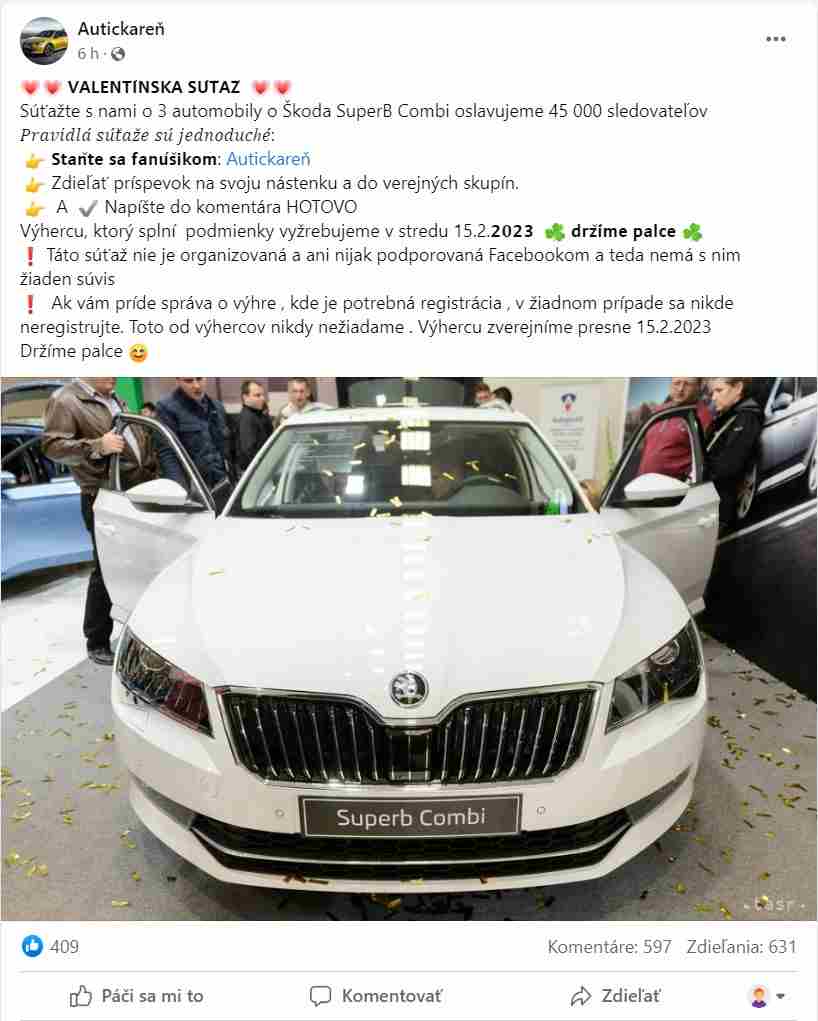 Facebook podvodna sutaz o auto_1