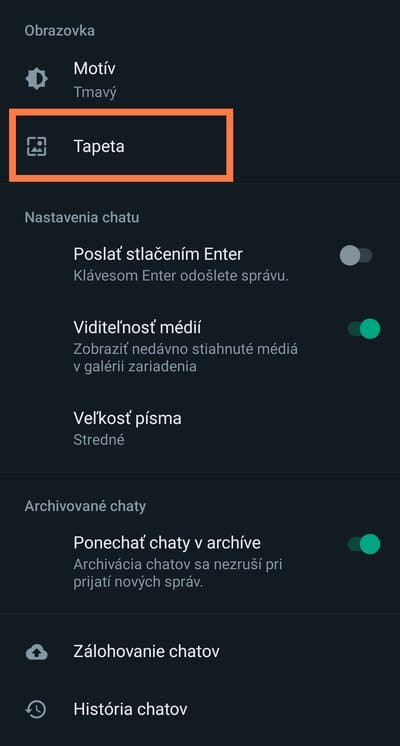 Možnosť tapeta WhatsApp