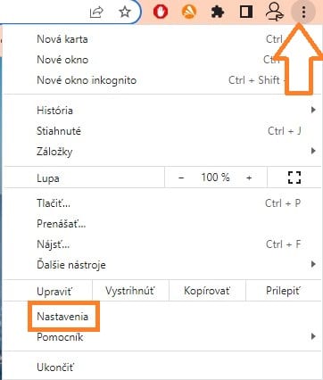 Označenie 3 bodky a nastavenie Chrome