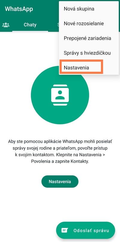 Označenie možnosti nastavenia whatsapp