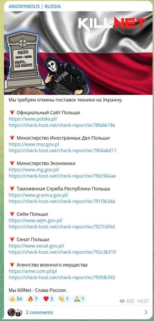 Rusky anonymous zhodili viacero vladnych stranok poliakov