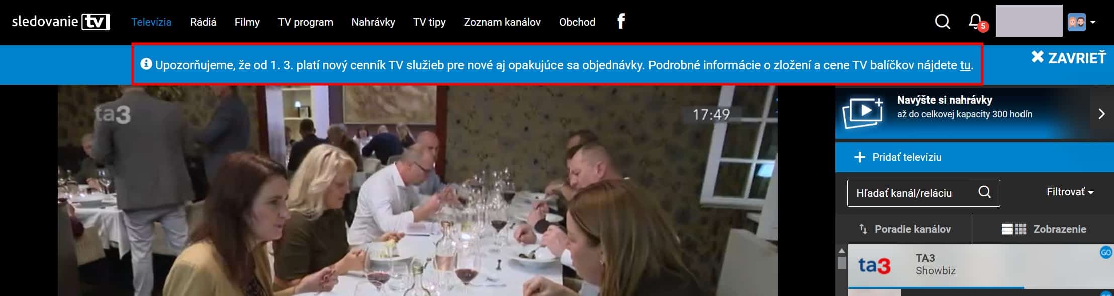 SledovanieTV zvysovanie cien
