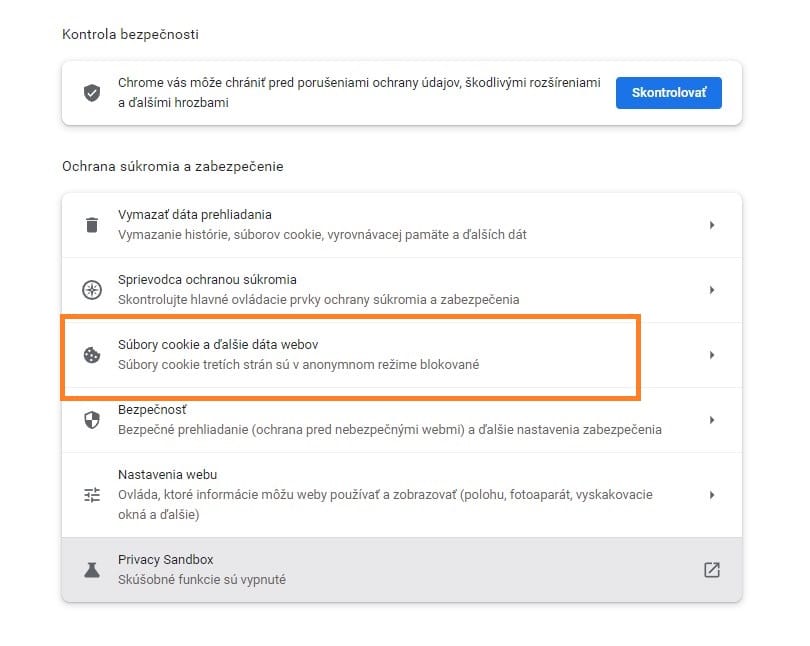 Súbory cookie a dalšie dáta Chrome