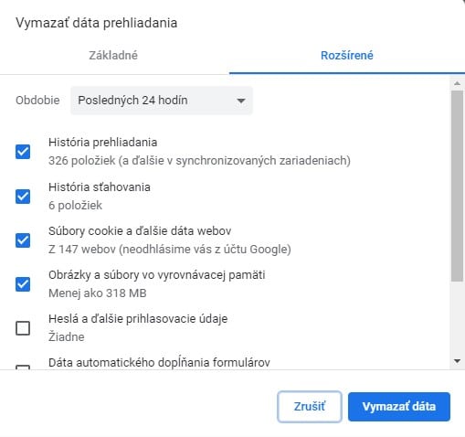 Vymazať dáta Chrome