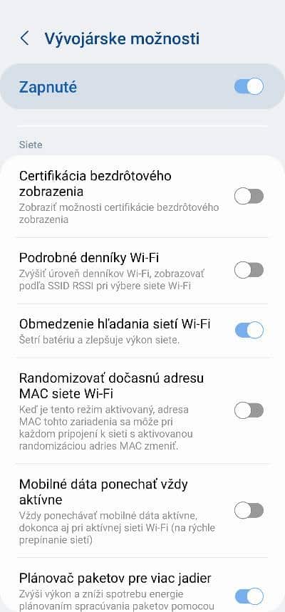vyvojarske nastavenie obmedzenie vyhladavania wifi sieti