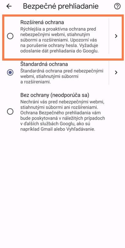 Chrome rozšírena ochrana možnosť