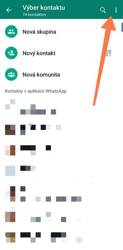 Možnosť 3 bodky vo vybere kontaktov