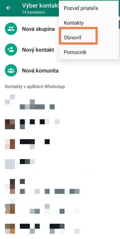 Možnosť Obnoviť WhatsApp