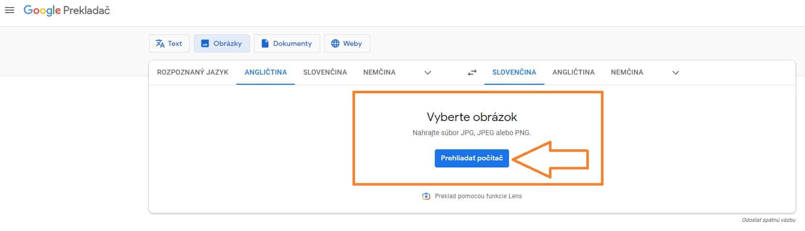 Možnost prehliadať počítač Translate