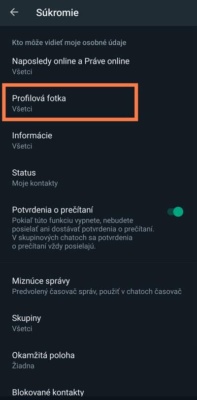 Možnosť priflová fotka Whatspp