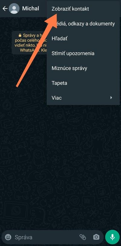 Možnosť zobraziť kontakt WhatsApp