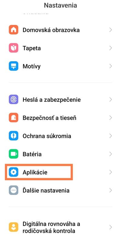 Nastavenia a možnosť aplikácie v telefone