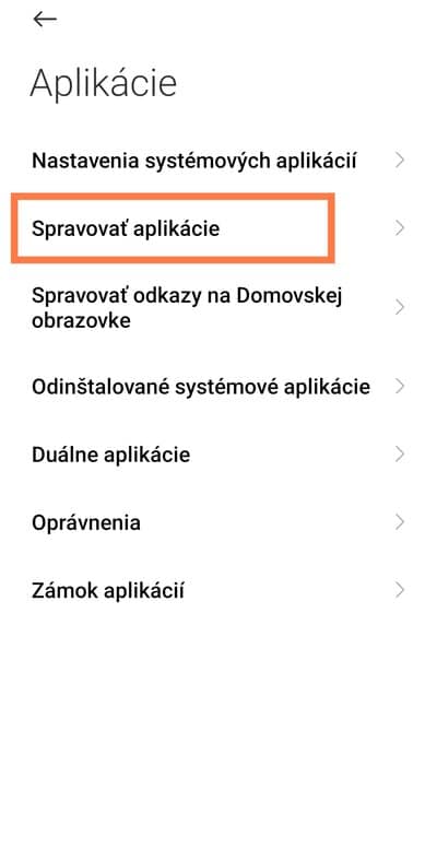 Označenie možnosti spravovať aplikácie