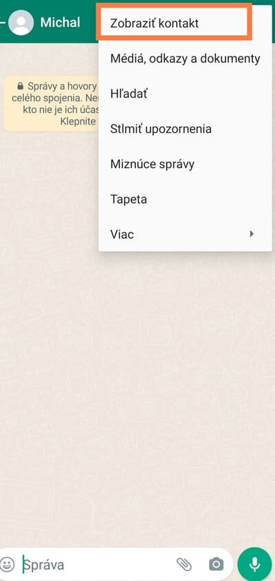 Označenie možnosti zobraziť kontakt WhatsApp