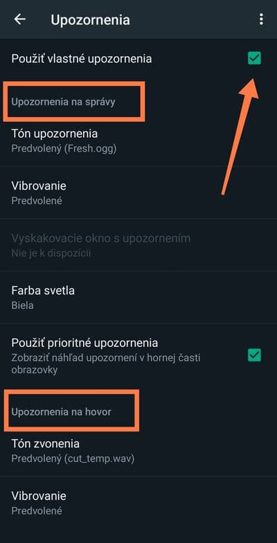 Povolenia používať vlastne upozornenia WhatsApp