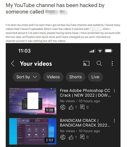 YT channel prevzatie malware