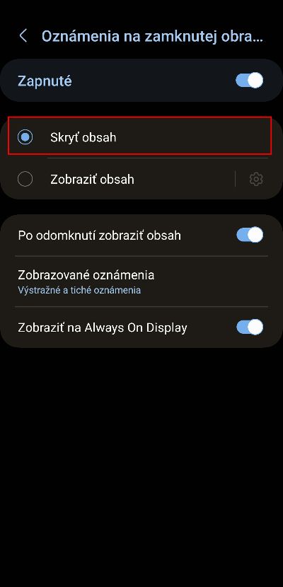 skrytie citlivych upozorneni na obrazovke smartfonu