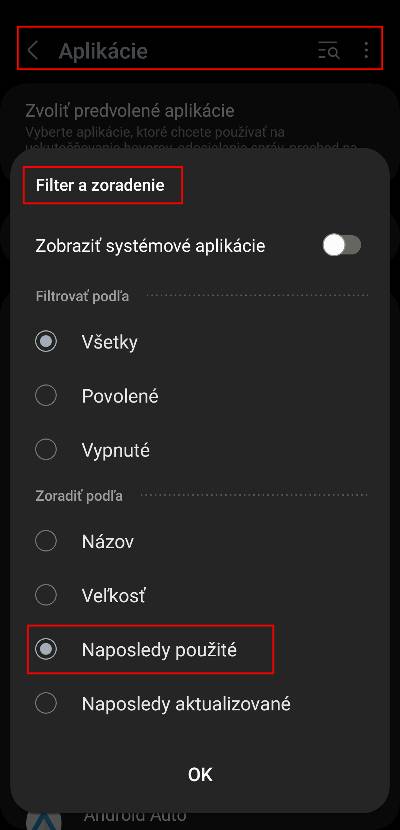 Naposledy pouzite aplikacie android