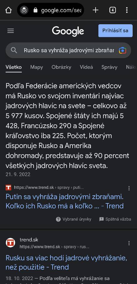Rusko sa vyhraza jadrovymi zbranami Google Slovensko_1