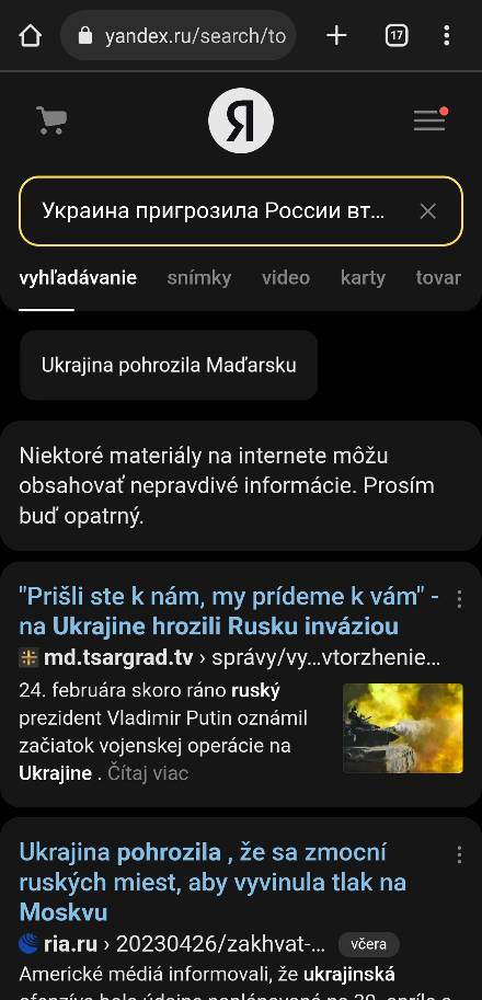 Ukrajina vyhrazky Rusku_Yandex_1