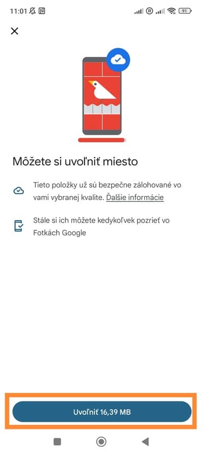 Uvoľniť priestor Fotky Google