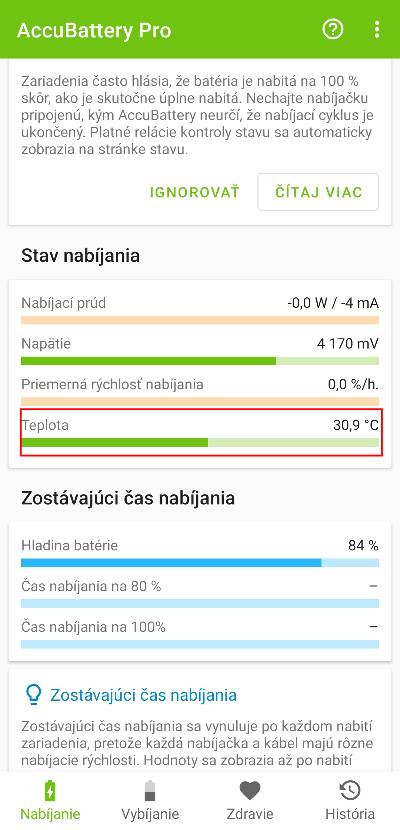 teplota baterie smartfonu